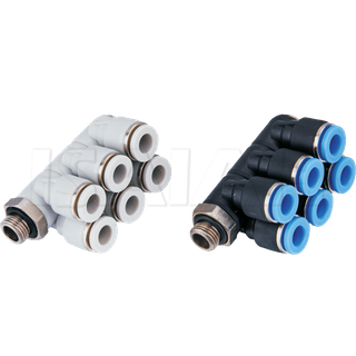 Pneumatic High Quality Three Way Double Tube Series Right Angle Air Fitting