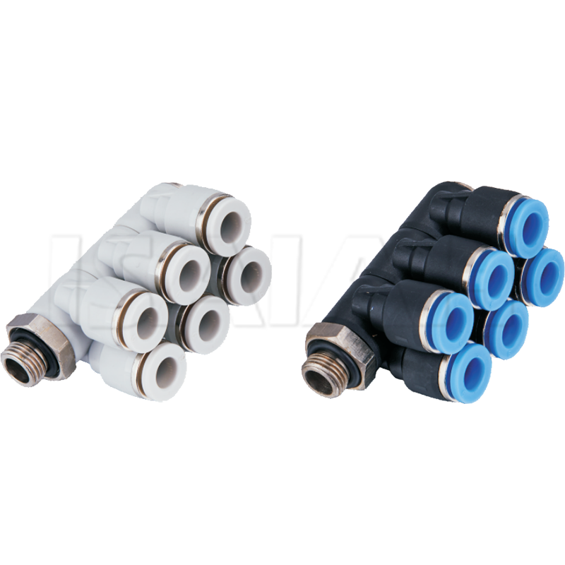 Pneumatic High Quality Three Way Double Tube Series Right Angle Air Fitting